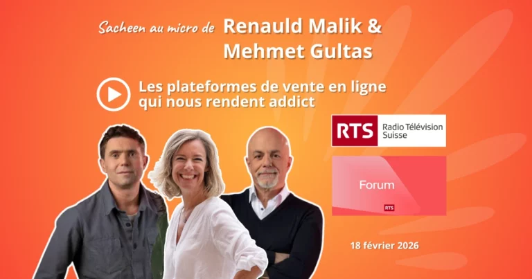 photos de Sacheen Sierro et des présentateurs de l'émission Forum sur la RTS, pour l'interview sur le marketing des plateformes de commerce